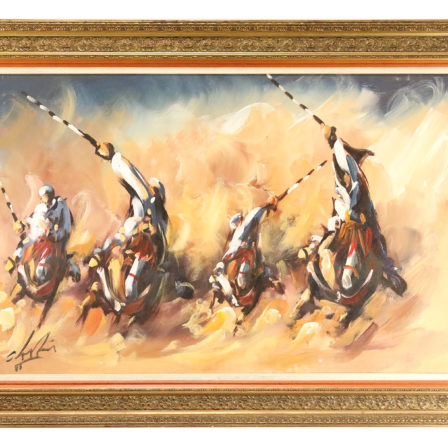 Bataille de touaregs - Huile sur toile signé par l'artiste