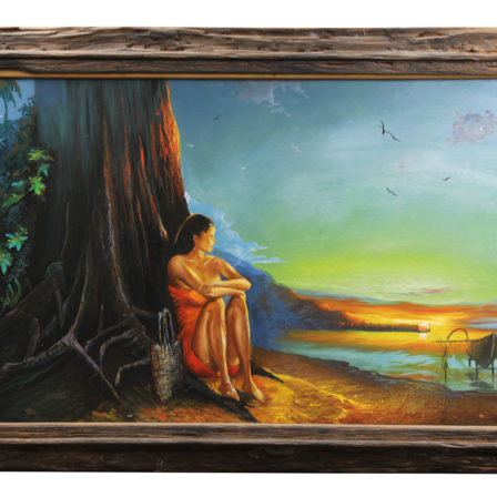 Coucher de soleil à Moorea - Huile sur toile, non signée