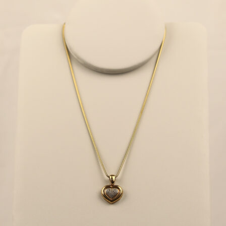 Collier "coeur" serti diamants chaine maille serpent