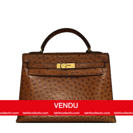 HERMES KELLY 32 en autruche cognac