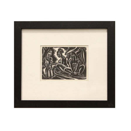 Wolfgang Wolff - Gravure sur bois signée, "le bain dans la rivière"