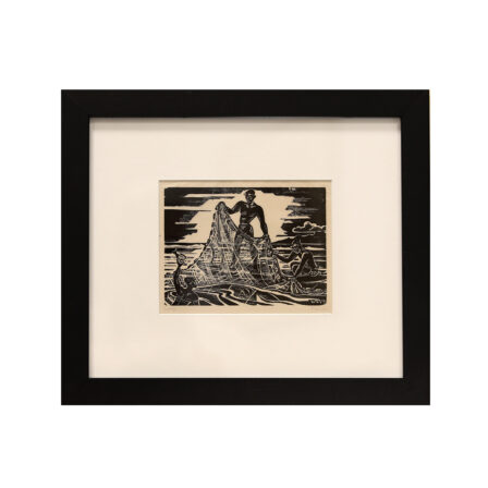 Wolfgang Wolff - Gravure sur bois signée, "Pêche au filet"