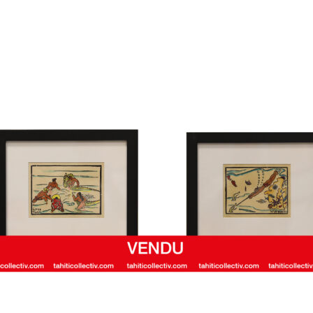 Wolfgang Wolff - Gravure sur bois signée "Tahiti 1939" La pêche à Tahiti