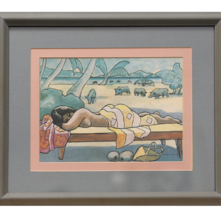 Jean MICHON - Lavis sur papier signé "la sieste"