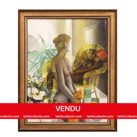 Raymond POULET - Huile sur toile de très grand format signée "La sieste" 1980