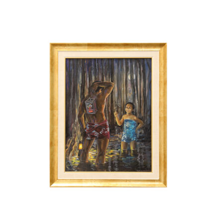Philippe PELTIER - "pêche à la chevrette" huile sur toile signée