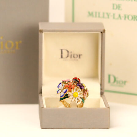Bague CHRISTIAN DIOR Diorette en or jaune avec améthyste, diamant et pierre précieuse