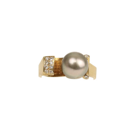 z_ Bague or jaune 18K perle de Tahiti et pavage de diamants