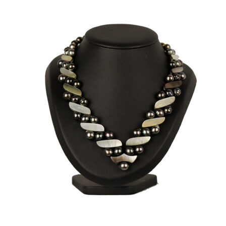 Collier perles de Tahiti cerclées et nacre - Création originale