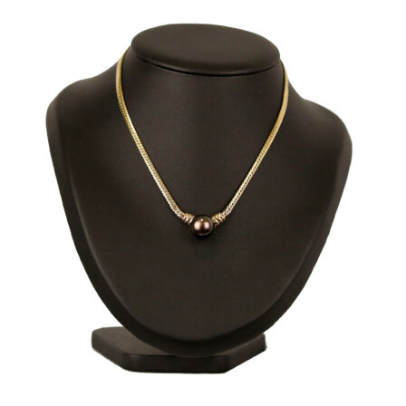 Collier "maille anglaise" en or 18K avec perle de Tahiti 14,5 mm type Poerava