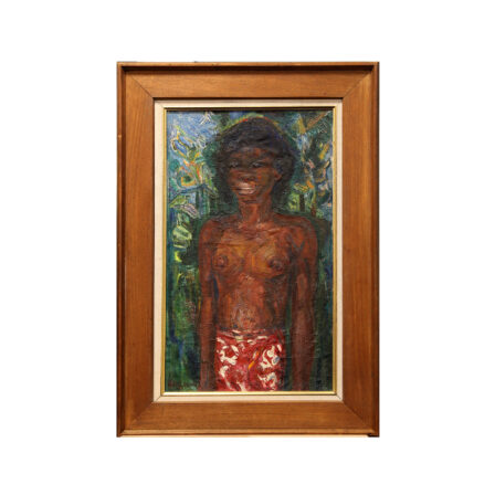 Adriann Hermann GOUWE - Huile sur toile "Nu debout en pareu rouge"