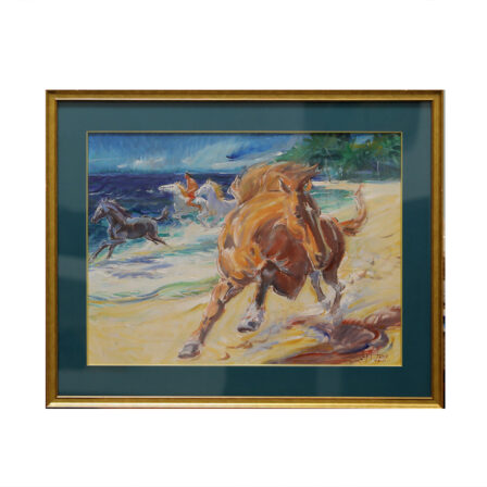 Guy HUZE - Gouache signée "scène équestre aux îles Marquises"
