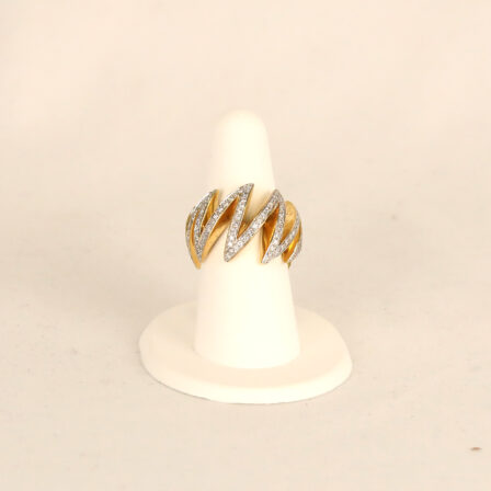 Bague Zig Zag - Or jaune 18 K et sertie diamants ronds
