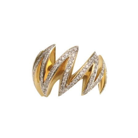 z_ Bague Zig Zag - Or jaune 18 K et sertie diamants ronds