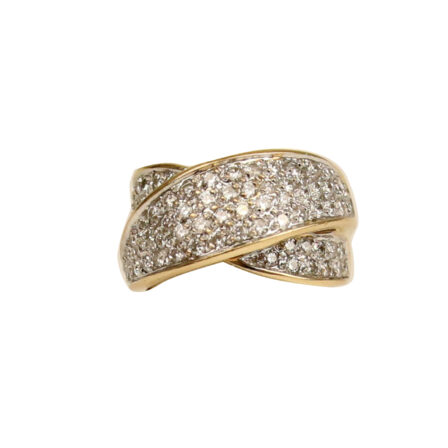 z_ Bague or jaune 18 K croisée avec pavage diamants