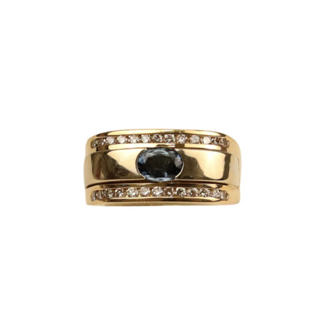z_ Bague jonc large en or jaune et blanc, saphir et diamants