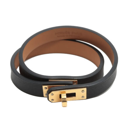 HERMES - Double tour Kelly noir et plaqué or