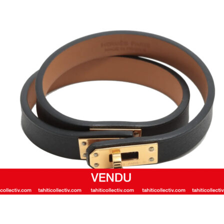 HERMES - Double tour Kelly noir et plaqué or