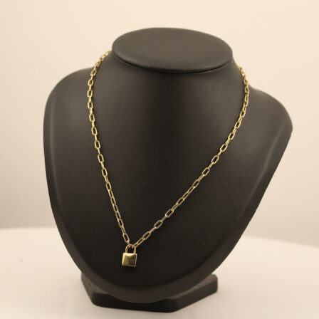 Chaine à maillons et pendentif cadenas, or jaune