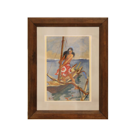Henri DUMIEN - "Pêche en pirogue à voile", signée et datée 1943