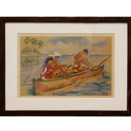 Henri DUMIEN - "Pêche en pirogue" signée et datée 1943