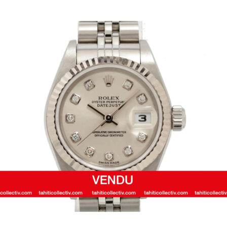 ROLEX - Lady-Datejust Acier inoxydable/Or blanc avec cadran argenté serti de diamants