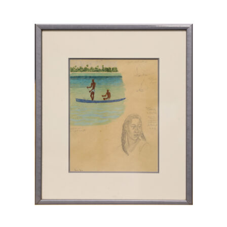 BOULLAIRE - Original sur carnet de croquis annoté "Bora Bora" 1950