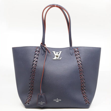LOUIS VUITTON - Sac cabas LOCKME bleu tressé en cuir de veau façon poney
