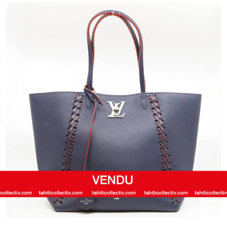 LOUIS VUITTON - Sac cabas LOCKME bleu tressé en cuir de veau façon poney
