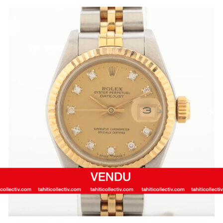 ROLEX - Lady Date just 26 champagne, or et diamants