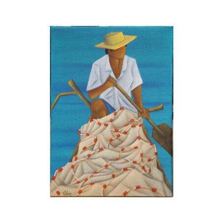 DUBOIS - "Pêcheur et son filet", acrylique sur toile signée